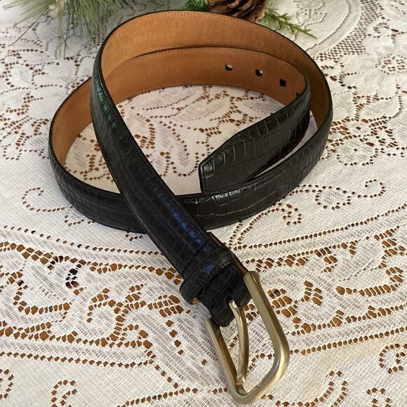 Tasso Elba Black Croc Embossed Italian Leather Bronze Color Buckle Men’s 36 - Picture 8 of 10